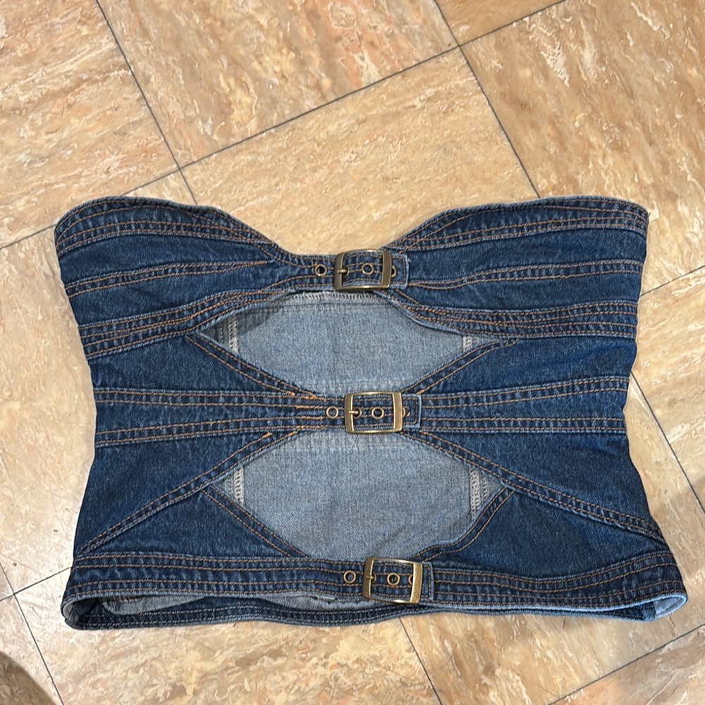Lioness (REVOLVE) Denim Strapless Buckle Top